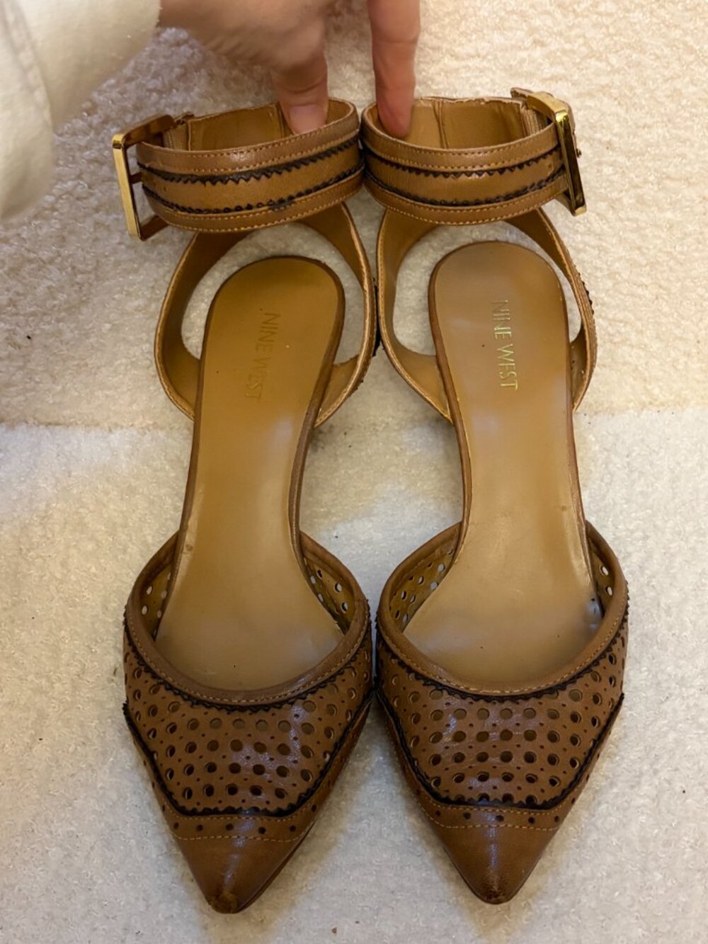 Nine West - Calypso Woven Wicker Leather Pumps in Brown